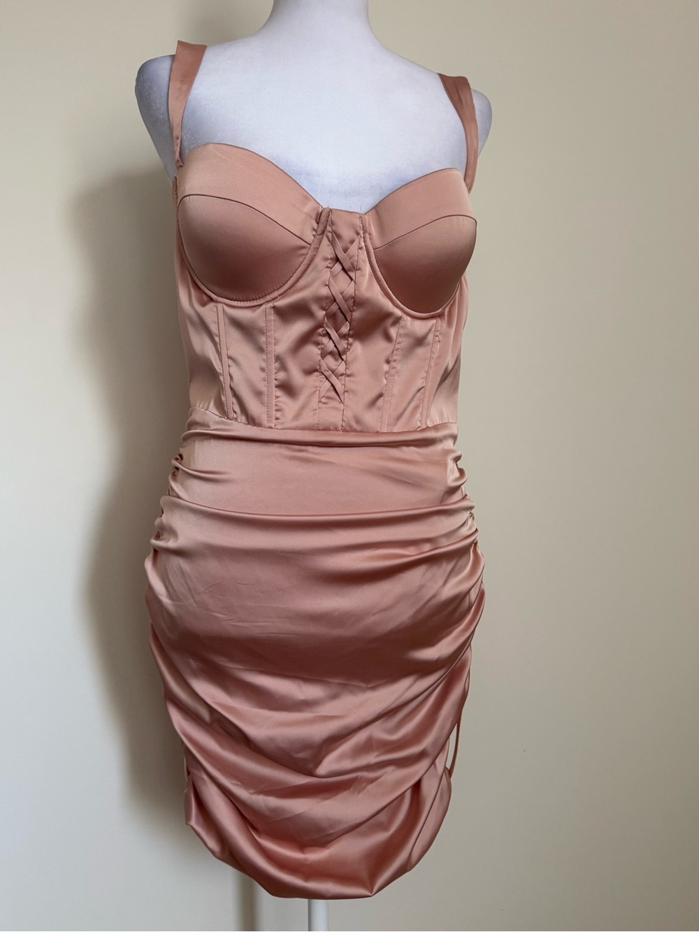 Oh Polly Satin Corset Mini Dress - Peach